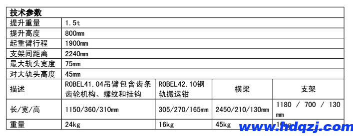 鋼軌搬運裝置技術參數(shù)